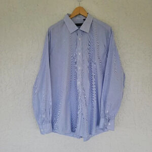 Verno Fashion Men's Long Sleeve Striped Button-down‎ Shirt Blue White Size 17
